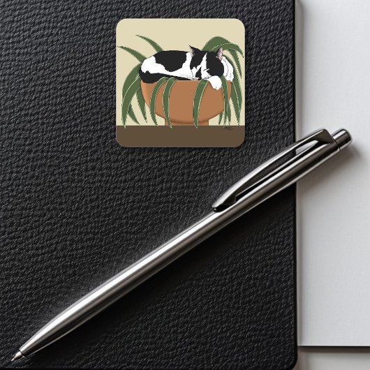 ネコ白黒おもしろい工場 スクエアシール