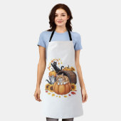 ネコ秋秋かぼちゃサンクスギングサンフラワーO エプロン (着用した状態)