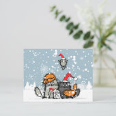 ネコ科クリスマス、雪、漫画おもしろい、 シーズンポストカード (スタンド正面)