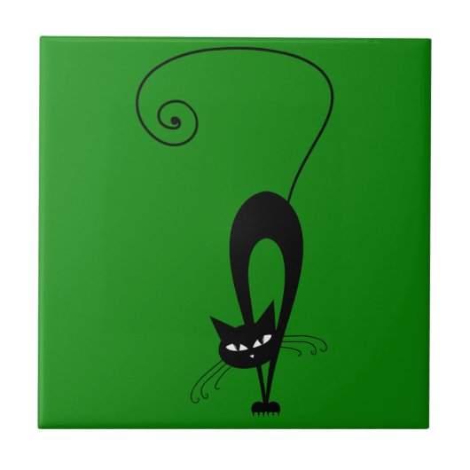 ネコ科予測できなくおもしろいな黒猫 タイル (正面)