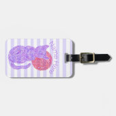 ネコ科紫色猫および月の猫好きの子ネコ ラゲッジタグ (正面横)