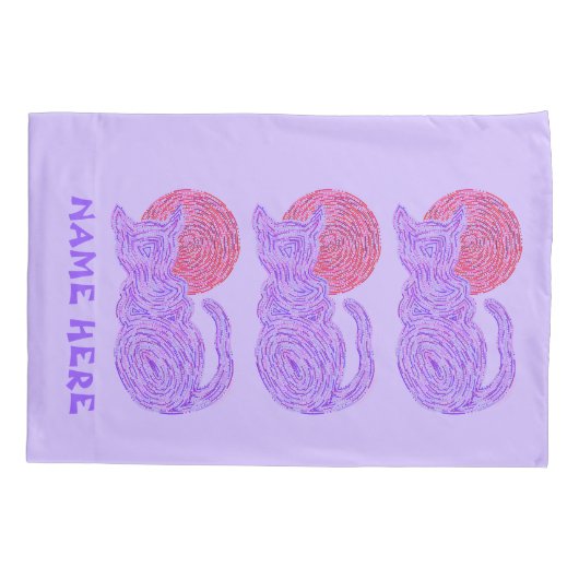 ネコ科紫色猫および月の猫好きの子ネコ 枕カバー (裏面)