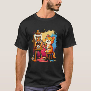 ネコ絵を描ズライオンアニマルスケッチ抽象芸術アートペイン Tシャツ
