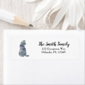 ネコ絵画ズパープルブルー差出人住所 ラベル (インサイチュ)