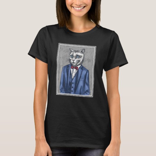 ネコ絵画油写真アーおもしろいト Tシャツ (正面)