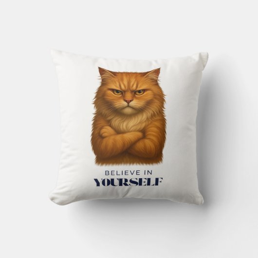 ネコ自信Tシャツ クッション (正面)