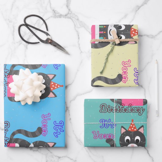 ネコ誕生日 ラッピングペーパーシート (正面)