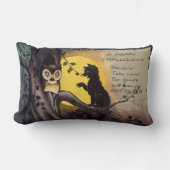 ネコ警告ズフクロウヴィンテージハロウィンランバーピロー ランバークッション (正面)