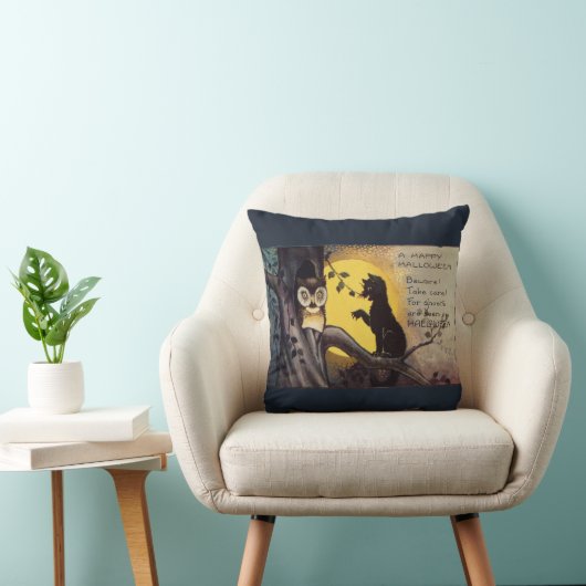 ネコ警告ズフクロウヴィンテージハロウィーン枕 クッション (椅子)