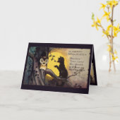 ネコ警告フクロウのハロウィンのグリーティングカード カード (黄色い花)