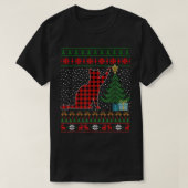 ネコ赤い格子柄のバッファローおもしろい醜いクリスマスセーター Tシャツ (デザイン正面)