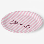 ネコ赤ちゃんシャワー、ベビーガール、ピンクストライプ色 ペーパープレート (アングル)