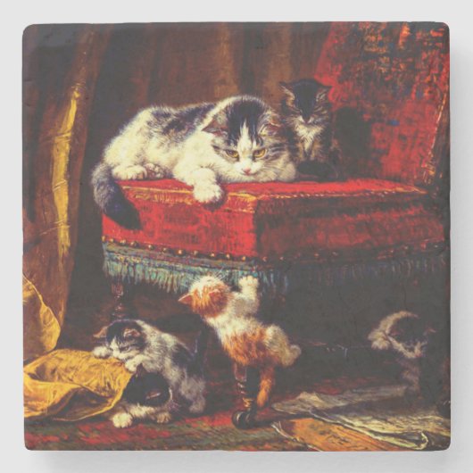 ネコ遊と子猫の椅子 ストーンコースター (正面)