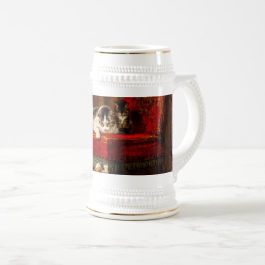 ネコ遊と子猫の椅子 ビールジョッキ (正面右)