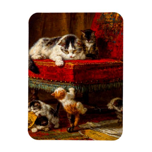 ネコ遊と子猫の椅子 マグネット (縦)