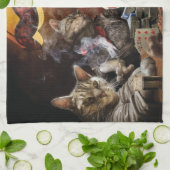 ネコ遊ストランプのポーカー キッチンタオル (折り畳み)