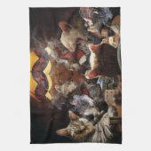 ネコ遊ストランプのポーカー キッチンタオル (縦)