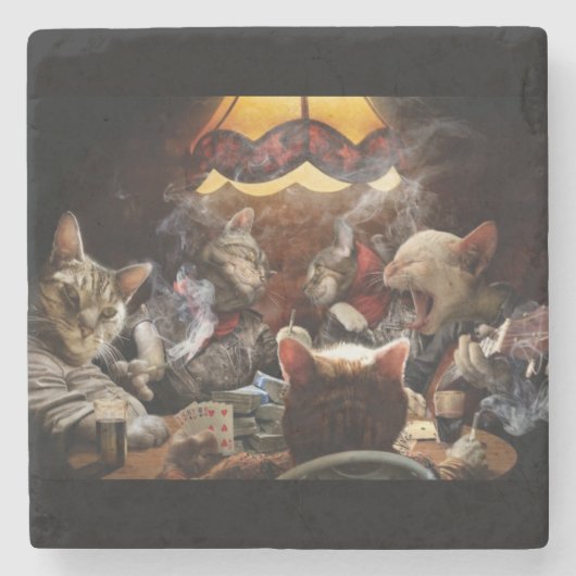 ネコ遊ストランプのポーカー ストーンコースター (正面)