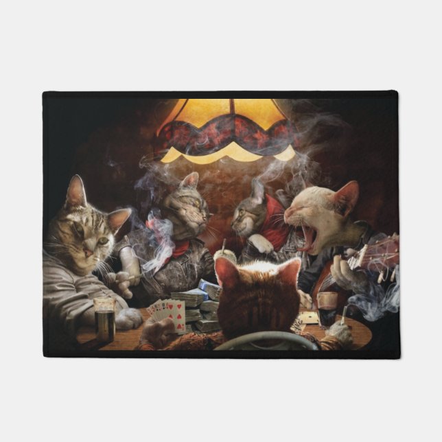 ネコ遊ストランプのポーカー ドアマット (正面)