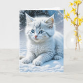 ネコ遊ズインザスノーパーソナライズされた誕生日 カード (黄色い花)