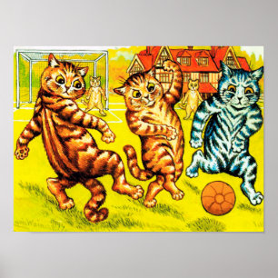 ネコ遊ズサッカーLouis Wain ポスター