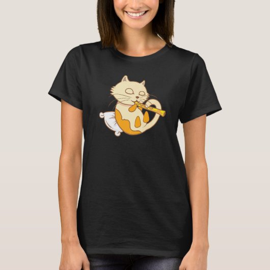 ネコ遊ズフルートカッコいい風楽器 Tシャツ (正面)