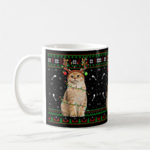 ネコ醜いクリスマスセーター照明サンタ猫クリスマス コーヒーマグカップ