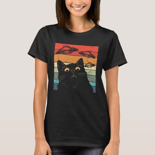 ネコ銀河系キャット宇宙船エイリアンキャットUFO Tシャツ (正面)