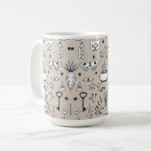 ネコ鍵蝶ハーブ花の魔法の本の大釜 コーヒーマグカップ (正面左)