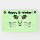 ネコ顔ウィスカーグリーンアイズポープリントズ誕生日 横断幕 (横)