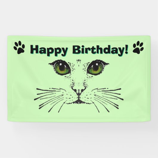 ネコ顔ウィスカーグリーンアイズポープリントズ誕生日 横断幕 (横)