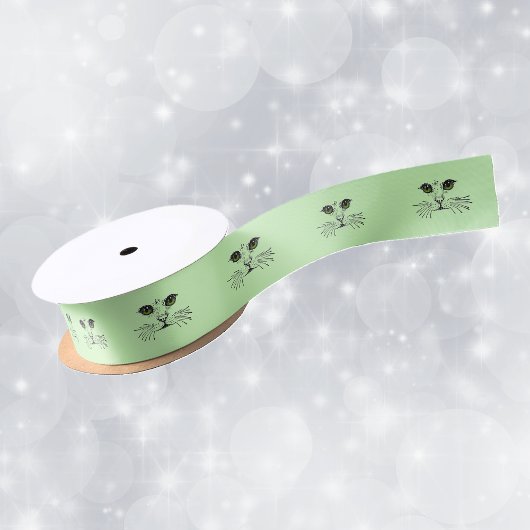 ネコ顔グリーンアイズウィスカ サテンリボン