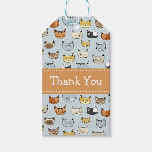 ネコ顔ドードルパターン ギフトタグ (正面)