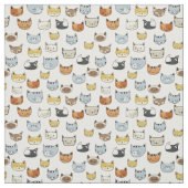 ネコ顔ドードルパターン ファブリック (見本)