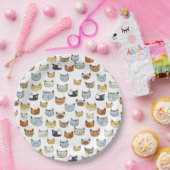 ネコ顔ドードルパターン ペーパープレート (パーティー)