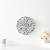 ネコ顔ドードルパターン ラウンド壁時計 (ホーム)