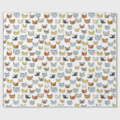 ネコ顔ドードルパターン ラッピングペーパー (フラット)