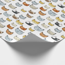 ネコ顔ドードルパターン ラッピングペーパー