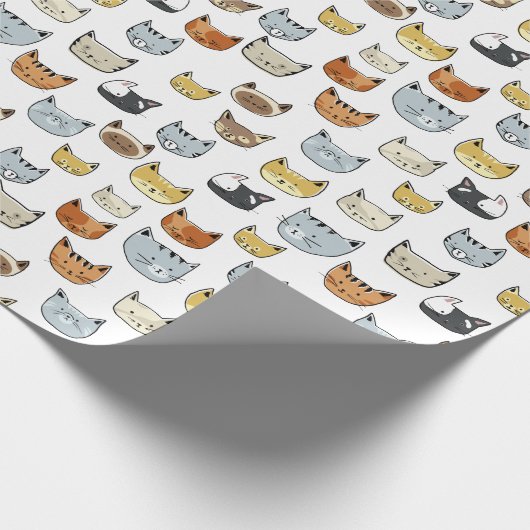 ネコ顔ドードルパターン ラッピングペーパー (角)