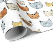 ネコ顔ドードルパターン ラッピングペーパー (ロールコーナー)