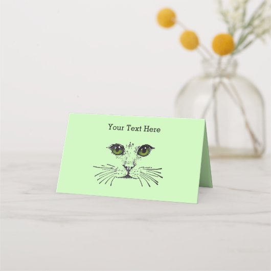 ネコ顔ブラックスケッチグリーンアイズロングウィスカ プレイスカード (裏面)