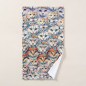 ネコ顔六角パターン バスタオルセット (ハンドタオル)