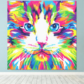 ネコ顔幾何角柱状デザイン-32453 キャンバスプリント (インサイチュ (ウッドフロア))