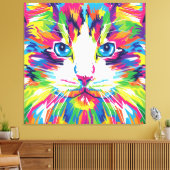 ネコ顔幾何角柱状デザイン-32453 キャンバスプリント (インサイチュ (リビング))