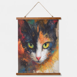 ネコ顔油絵つるのタペストリー 吊り下げ型タペストリー