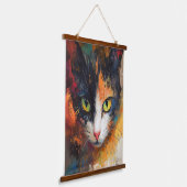 ネコ顔油絵つるのタペストリー 吊り下げ型タペストリー (傾斜あり)