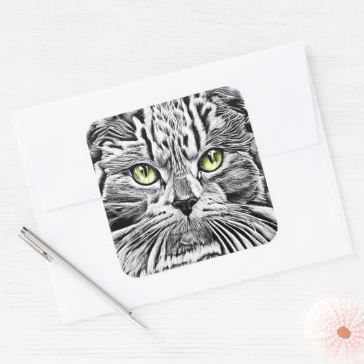 ネコ顔 スクエアシール (封筒)