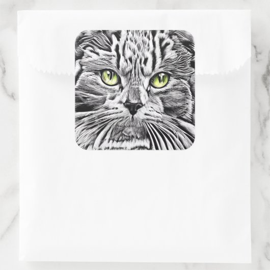 ネコ顔 スクエアシール (バッグ)