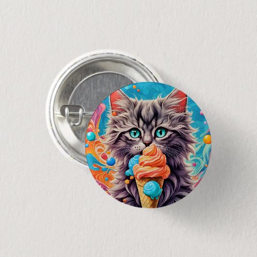 ネコ食べズアイスクリームコーンおもしろいキッテン猫779 缶バッジ (正面&裏面)