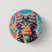 ネコ食べズアイスクリームコーンおもしろいキッテン猫779 缶バッジ (正面)